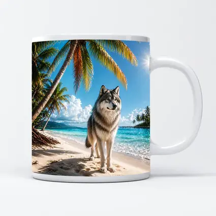 Wolf Standing on Sunny Tropical Beach