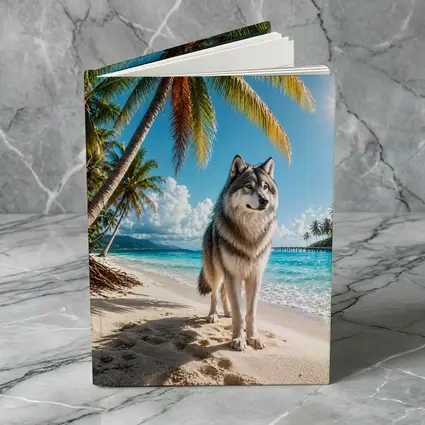 Wolf Standing on Sunny Tropical Beach