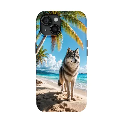 Wolf Standing on Sunny Tropical Beach