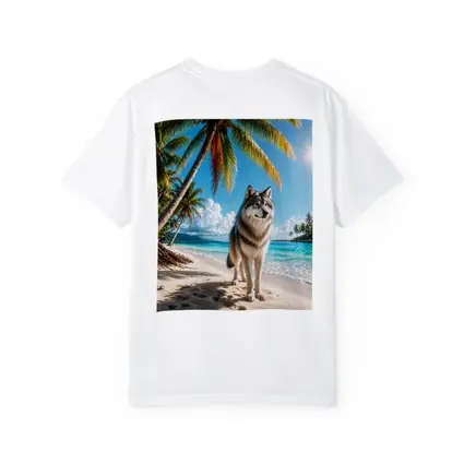 Wolf Standing on Sunny Tropical Beach
