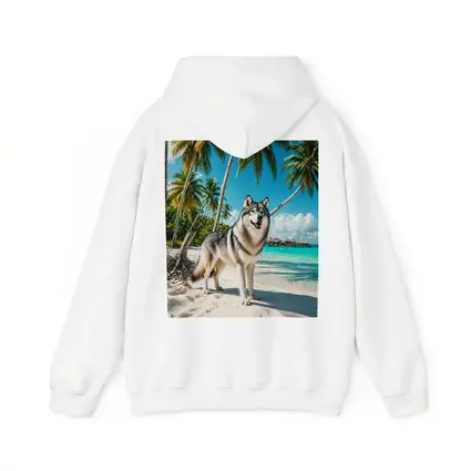 Wolf Standing on Tropical Beach Palm Trees