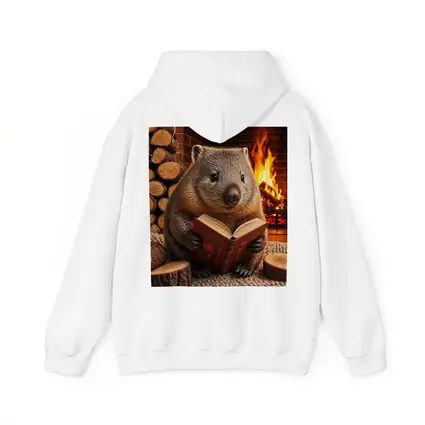 Wombat Reading Book By Cozy Fireplace