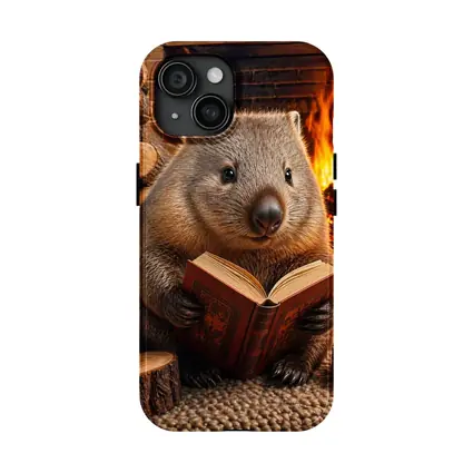 Wombat Reading Book By Cozy Fireplace