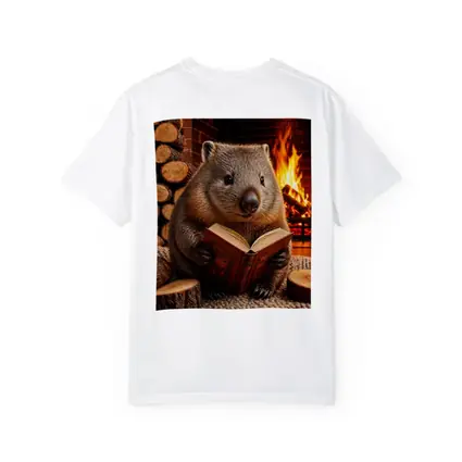 Wombat Reading Book By Cozy Fireplace