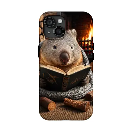 Wombat Reading Book by Cozy Fireplace