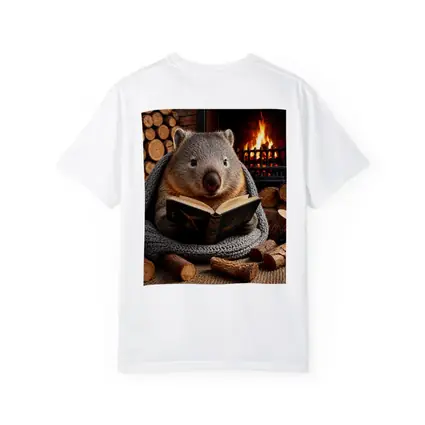 Wombat Reading Book by Cozy Fireplace