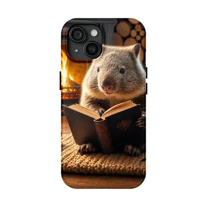 Wombat Reading Book By Cozy Fireplace