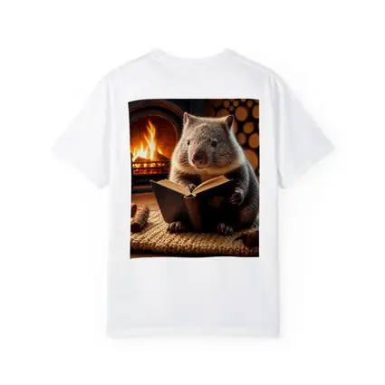 Wombat Reading Book By Cozy Fireplace