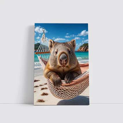 Wombat Relaxing in Hammock Beach Scene