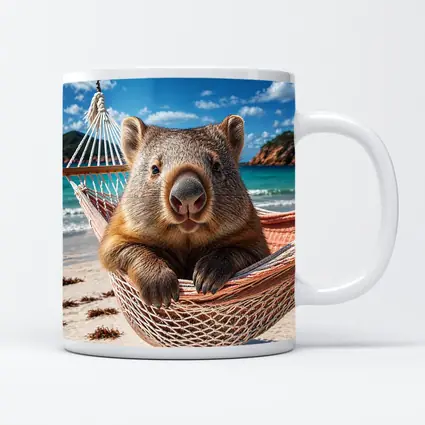 Wombat Relaxing in Hammock Beach Scene