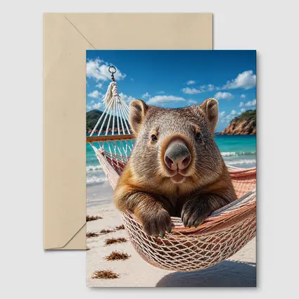 Wombat Relaxing in Hammock Beach Scene