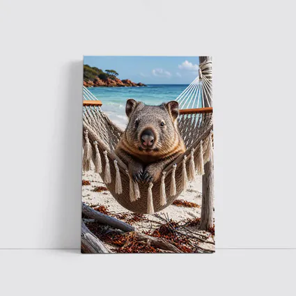 Wombat Relaxing in Hammock Beach Scene