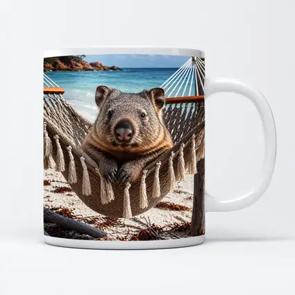 Wombat Relaxing in Hammock Beach Scene