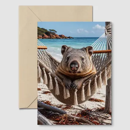 Wombat Relaxing in Hammock Beach Scene