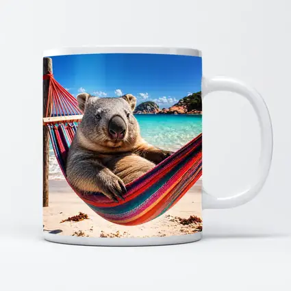 Wombat Relaxing in Hammock Beach Scene