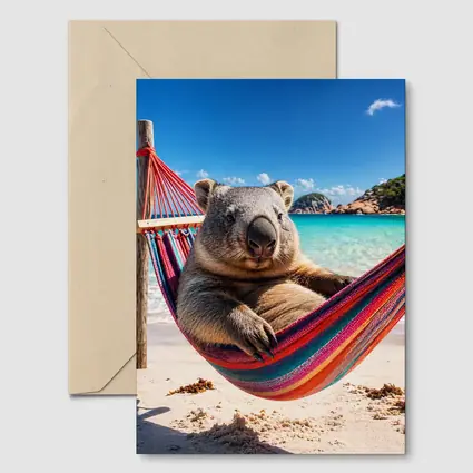 Wombat Relaxing in Hammock Beach Scene