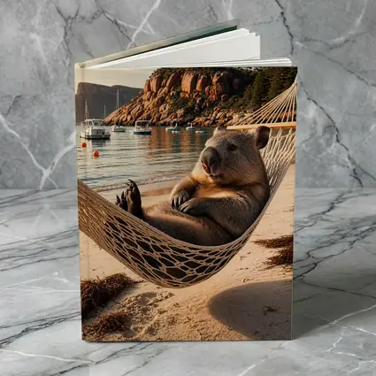 Wombat Relaxing in Hammock Beach Scene