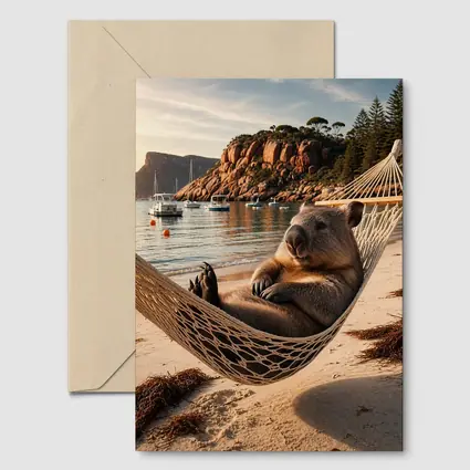 Wombat Relaxing in Hammock Beach Scene