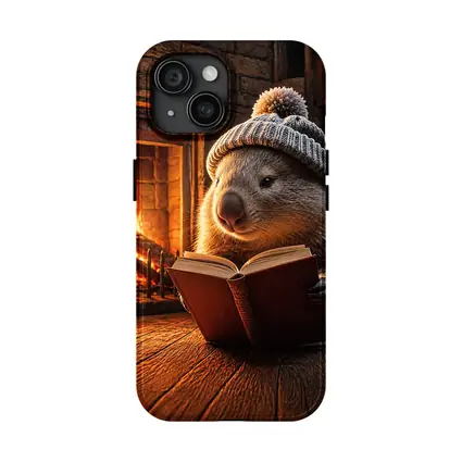 Wombat Reading Book By Cozy Fireplace