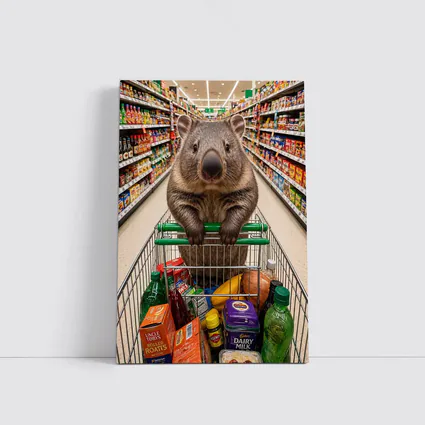 Wombat Riding Shopping Cart In Supermarket
