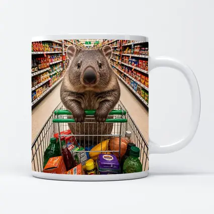 Wombat Riding Shopping Cart In Supermarket