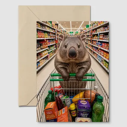 Wombat Riding Shopping Cart In Supermarket