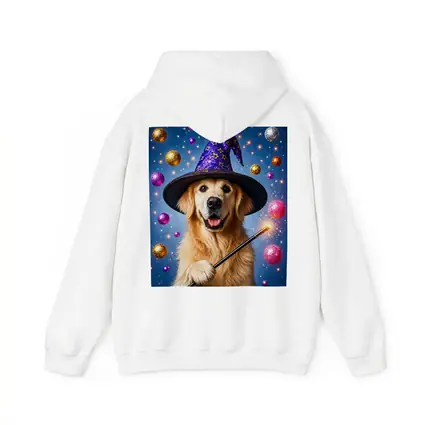 Golden Retriever Wizard Hat Magic Wand Blue