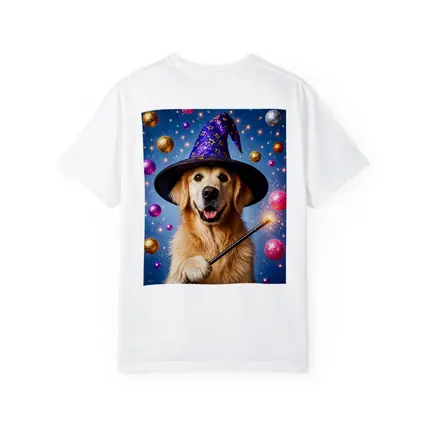 Golden Retriever Wizard Hat Magic Wand Blue