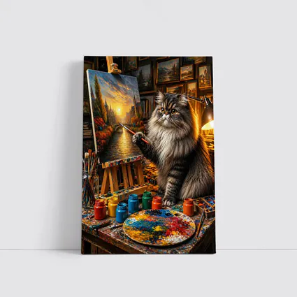 Persian Cat Artist Painting in Studio