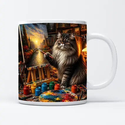 Persian Cat Artist Painting in Studio