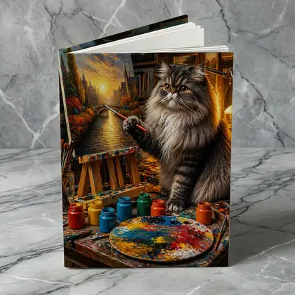 Persian Cat Artist Painting in Studio