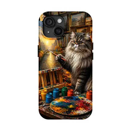 Persian Cat Artist Painting in Studio