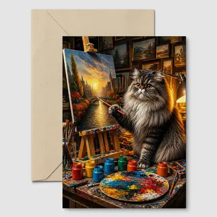 Persian Cat Artist Painting in Studio