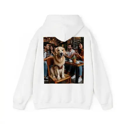 Golden Retriever Sitting in Cozy Coffee Shop