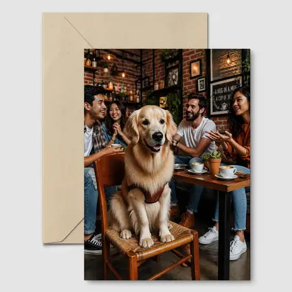 Golden Retriever Sitting in Cozy Coffee Shop