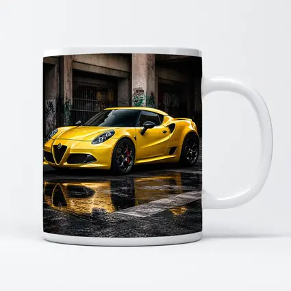 Yellow Alfa Romeo 4C Wet Urban Street