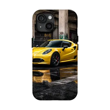 Yellow Alfa Romeo 4C Wet Urban Street