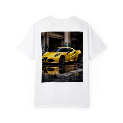Yellow Alfa Romeo 4C Wet Urban Street