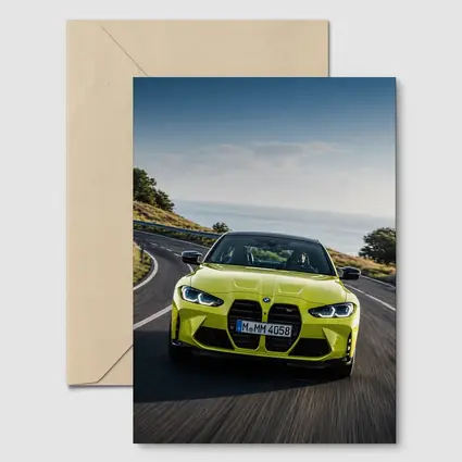 BMW M4 Yellow Coupe Coastal Road Drive