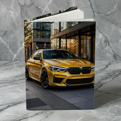 BMW M5 Gold Sedan Urban Glass Buildings
