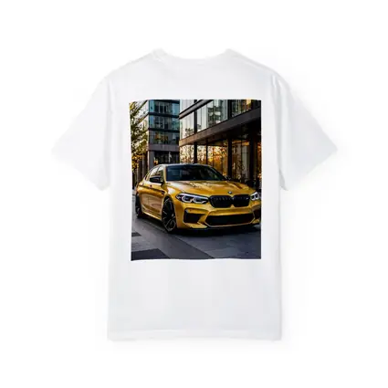 BMW M5 Gold Sedan Urban Glass Buildings