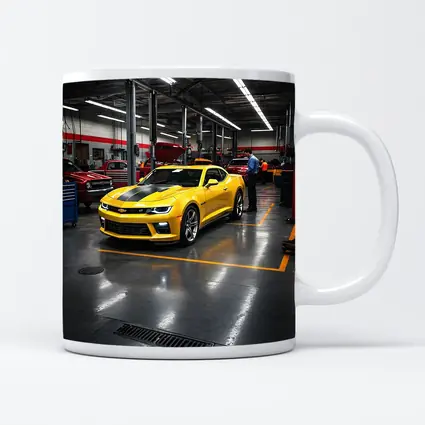 Yellow Chevrolet Camaro Inside Auto Service Shop