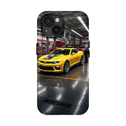 Yellow Chevrolet Camaro Inside Auto Service Shop