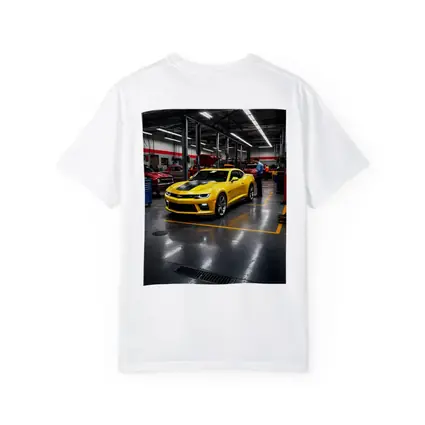 Yellow Chevrolet Camaro Inside Auto Service Shop