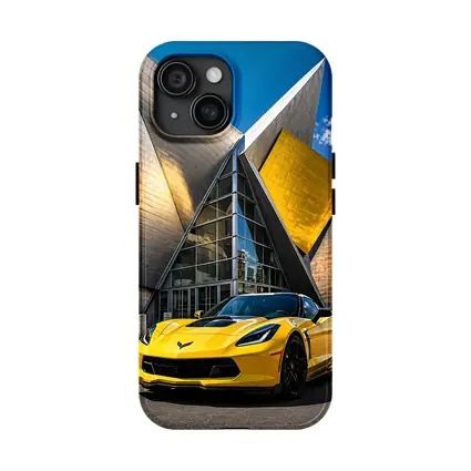 Yellow Chevrolet Corvette Denver Architecture Background