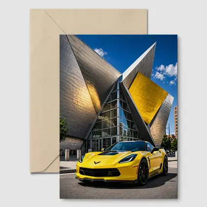 Yellow Chevrolet Corvette Denver Architecture Background