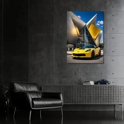 Yellow Chevrolet Corvette Denver Architecture Background