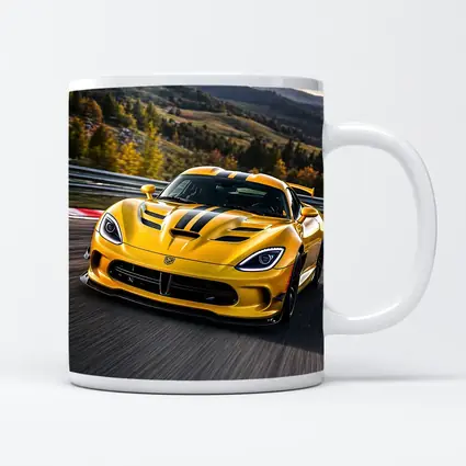 Yellow Dodge Viper Racing on Track