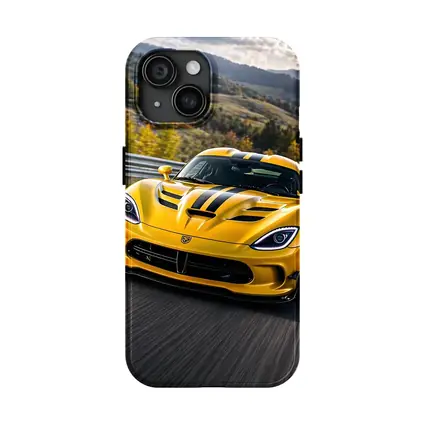 Yellow Dodge Viper Racing on Track