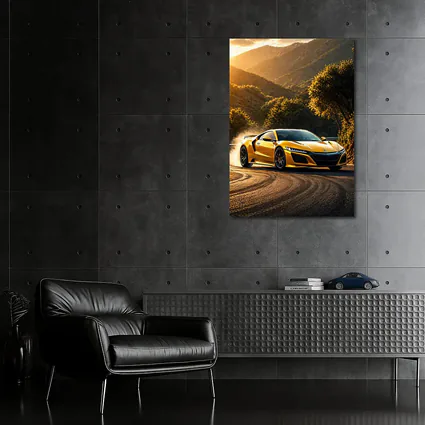 Honda NSX Yellow Drifting Mountain Road Sunset